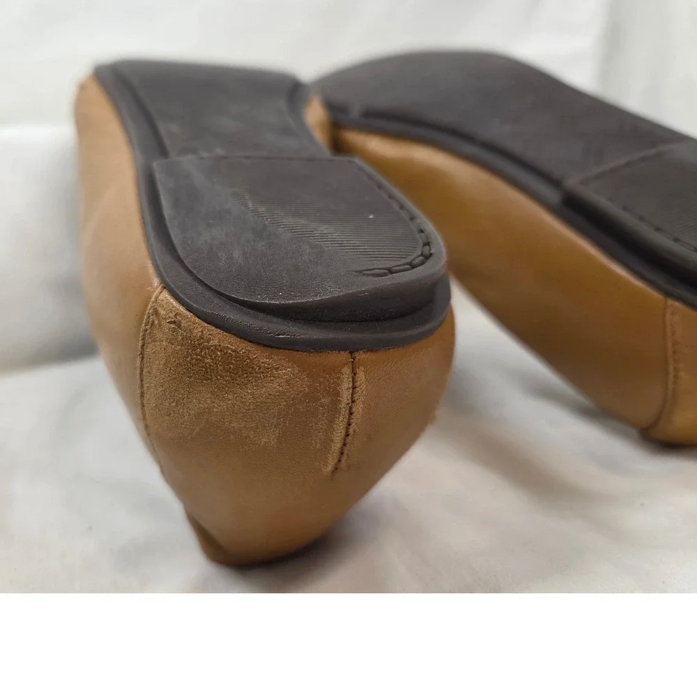Vionic Tan Brown Leather Ballet Flats Shoes Bow Women's US size 8 25 CM Fair